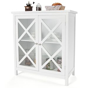 loko buffet cabinet, kitchen storage cabinet with tempered glass doors & adjustable shelves, sideboard cabinet liquor cabinet for kitchen, living room, 35.5 x 15.5 x 38 inches (white)