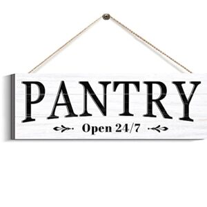 creoate pantry sign wall art home farmhouse pantry room decor white farm pantry wood sign with quotes pantry open 24/7" - rustic wood hanging wall plaque pantry decor