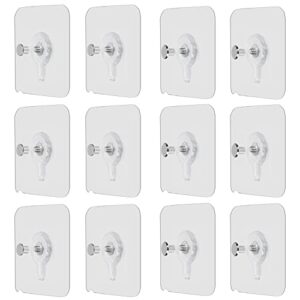 ootsr 12-set adhesive screws stickers for picture frame, wall mount hanging nails straight hooks for kitchen shower room tile wall, no-trace transparent sticker, detachable and removable