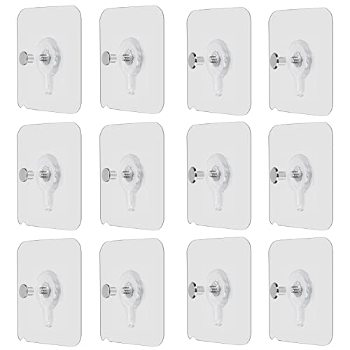 OOTSR 12-Set Adhesive Screws Stickers for Picture Frame, Wall Mount Hanging Nails Straight Hooks for Kitchen Shower Room Tile Wall, No-Trace Transparent Sticker, Detachable and Removable