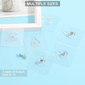 OOTSR 12-Set Adhesive Screws Stickers for Picture Frame, Wall Mount Hanging Nails Straight Hooks for Kitchen Shower Room Tile Wall, No-Trace Transparent Sticker, Detachable and Removable