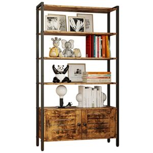 ironck bookshelf and bookcase with door and 4 shelves, 31.5" wide bookshelves with wheels, standing storage cabinet shelf for living room, home office, bedroom, washroom, vintage brown
