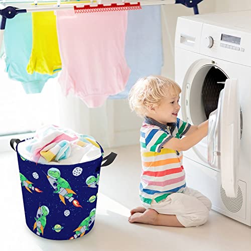 Astronaut Dinosaur Waterproof Laundry Baskets Space Rockets Collapsible Laundry Hamper with Handles Large Round Toy Bin for Dirty Clothes,Kids Toys,Bedroom,Bathroom