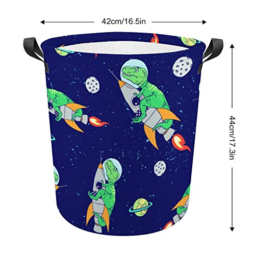 Astronaut Dinosaur Waterproof Laundry Baskets Space Rockets Collapsible Laundry Hamper with Handles Large Round Toy Bin for Dirty Clothes,Kids Toys,Bedroom,Bathroom