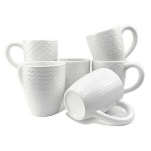 hoikwo gifts mugs, white stylish coffee mugs set of 6, 11.8 oz white ceramic stoneware different patterns mugs cups with handle for coffee, tea, cocoa, milk, compatible with various kitchen