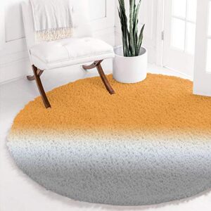 round area rug orange grey gradient,soft fluffy shaggy carpet colors ombre modern art minimalist,non slip throw rugs door mat for living room bedroom kids nursery floor decor 60in