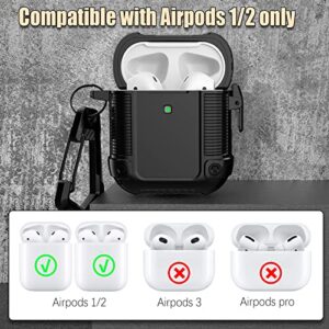 Lopnord for AirPod Case, Compatible with Apple AirPods 2nd Generation Case Cover with Lock, Rugged Protective Case for Airpod 1st Generation Case for Men with Keychain[LED Visible]