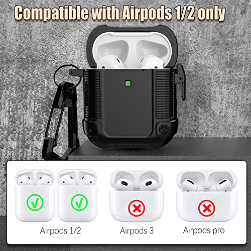 Lopnord for AirPod Case, Compatible with Apple AirPods 2nd Generation Case Cover with Lock, Rugged Protective Case for Airpod 1st Generation Case for Men with Keychain[LED Visible]