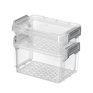 2 pack mini plastic storage bin organizing container with lids and latching buckles stackable nestable clear storage containers latching box with handle for organizing, medium and large(blue/grey)