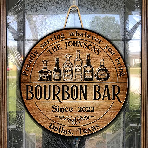 N NAMESIS All Over Printed Sign, Bar Sign, Bourbon Signs, Bar Decor, Personalized Bar Sign, Bar Signs for Home Bar, Man Cave Sign, Gift for Dad, Gift for Men, Gift for Father Day 8", 12", 18" Wood Sign