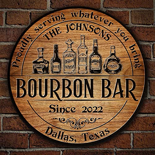 N NAMESIS All Over Printed Sign, Bar Sign, Bourbon Signs, Bar Decor, Personalized Bar Sign, Bar Signs for Home Bar, Man Cave Sign, Gift for Dad, Gift for Men, Gift for Father Day 8", 12", 18" Wood Sign