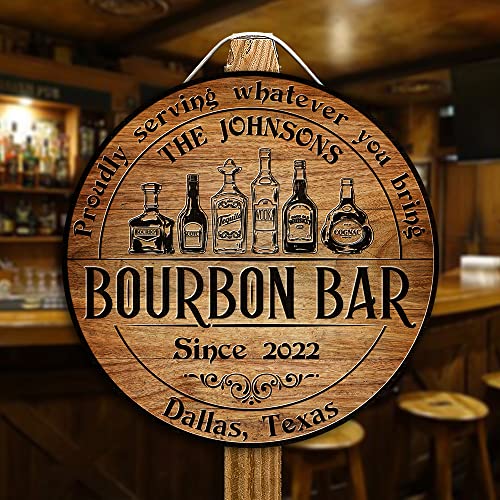 N NAMESIS All Over Printed Sign, Bar Sign, Bourbon Signs, Bar Decor, Personalized Bar Sign, Bar Signs for Home Bar, Man Cave Sign, Gift for Dad, Gift for Men, Gift for Father Day 8", 12", 18" Wood Sign