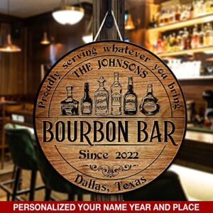 N NAMESIS All Over Printed Sign, Bar Sign, Bourbon Signs, Bar Decor, Personalized Bar Sign, Bar Signs for Home Bar, Man Cave Sign, Gift for Dad, Gift for Men, Gift for Father Day 8", 12", 18" Wood Sign