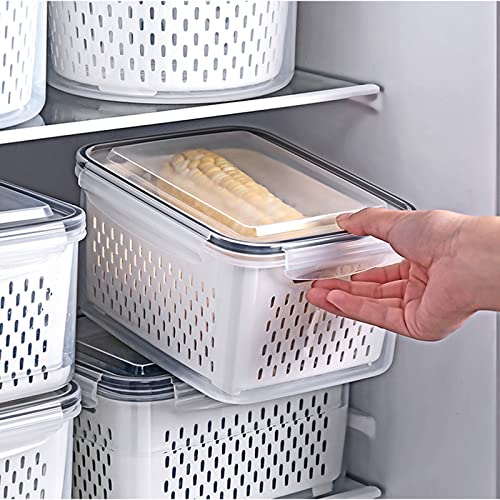 Ronanemon 3Pack Fridge Food Storage Container Set with Lids with Strainer,Plastic Fresh Produce Saver Vegetable Fruit Meat Storage Organization, BPA-Free Plastic Produce Keepers(3.15L+1.7L+0.8L)