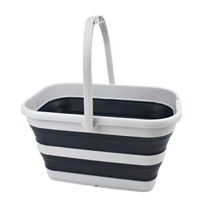 sammart 12l (3.1 gallon) collapsible rectangular handy basket/bucket (grey/slate grey)