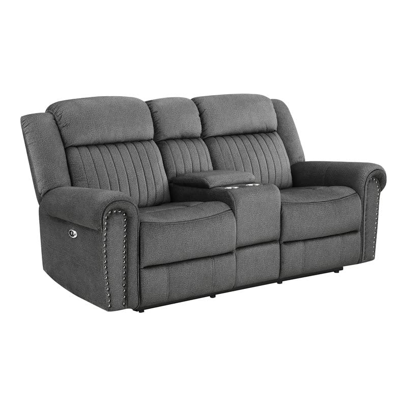 Lexicon Brennen Microfiber Power Double Reclining Loveseat in Charcoal