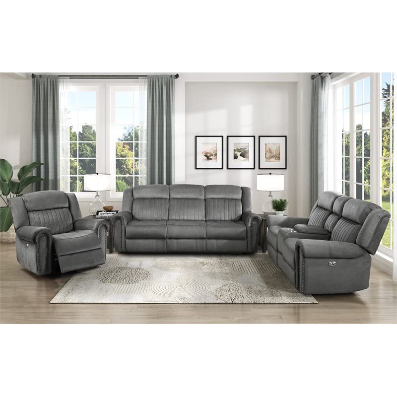 Lexicon Brennen Microfiber Power Double Reclining Loveseat in Charcoal