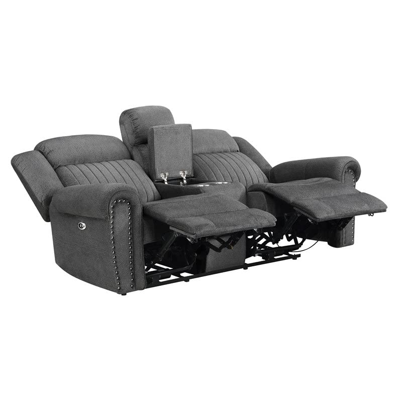 Lexicon Brennen Microfiber Power Double Reclining Loveseat in Charcoal