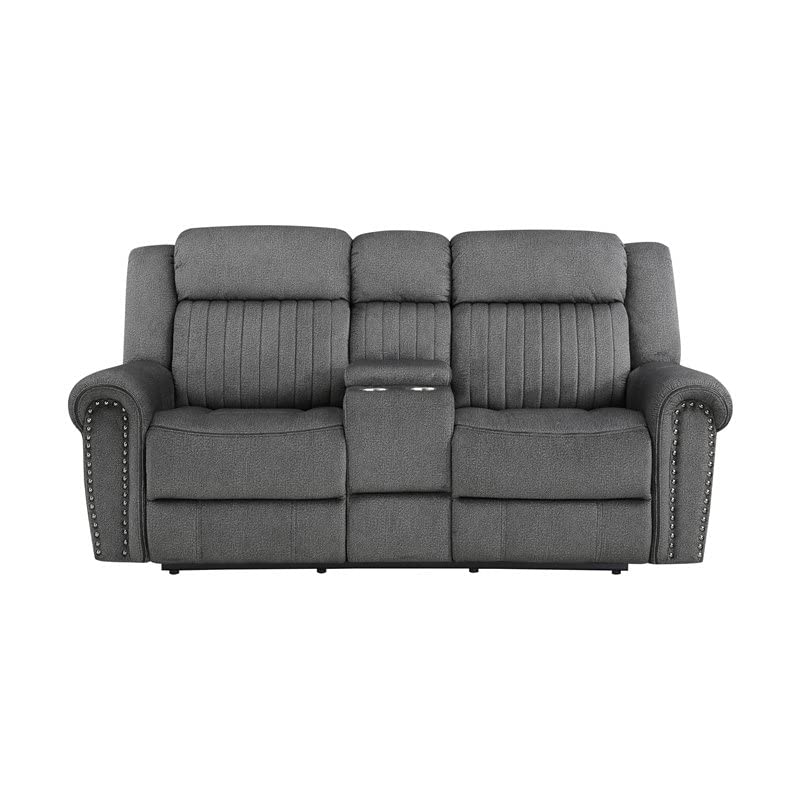 Lexicon Brennen Microfiber Power Double Reclining Loveseat in Charcoal