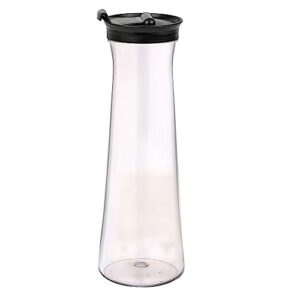 party bargains 34 oz. water carafe with flip tab lids - 1 pack, black lid premium quality & heavy duty carafe - excellent for milk, water, iced tea, powdered juice, cold brew, mimosa bar