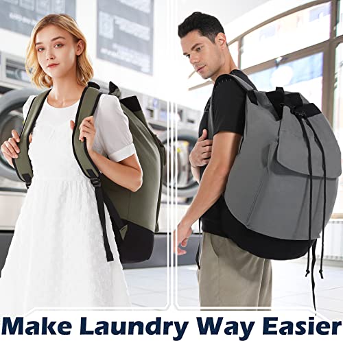 Laundry Bag Backpack, Canvas Laundry Backpack for College Students, Large Backpack Laundry Bag, Heavy Duty Laundry Bag with Straps, Laundry Duffle Bag, Laundromat Bag for Dorm Room, Apartment, Camping