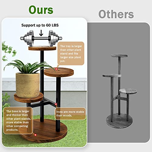 AUGOSTA 3 Tier Plant Stand, Tall Metal Wood Shelf Holder for Indoor, Outdoor Display Rack Flower Pot Stand for Corner Living Room Balcony Garden Patio