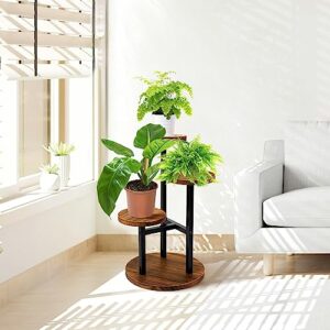 AUGOSTA 3 Tier Plant Stand, Tall Metal Wood Shelf Holder for Indoor, Outdoor Display Rack Flower Pot Stand for Corner Living Room Balcony Garden Patio