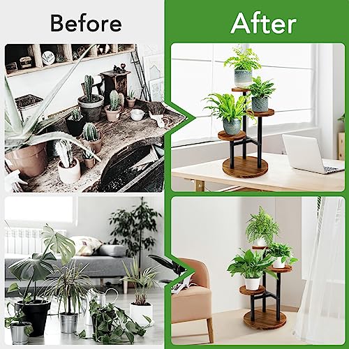 AUGOSTA 3 Tier Plant Stand, Tall Metal Wood Shelf Holder for Indoor, Outdoor Display Rack Flower Pot Stand for Corner Living Room Balcony Garden Patio