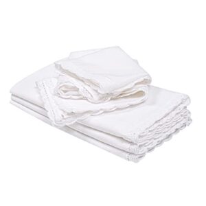 cotton cloth dinner napkins oversized 20x20-cotton flax fabric with lace & tailored with mitered corners-ideal for events and regular use-white set of 4