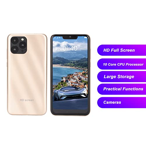 VBESTLIFE IP13 6.1 Inch HD Screen Smartphone 3G Unlocked Cell Phone, Dual SIM Slim Mobile Phone Support Face Recognition, 6799 10 Core CPU Processor, 3GB 32GB, Front and Rear HD Camera, 2800mAh(Gold)