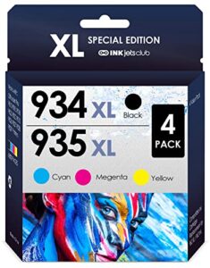 inkjetsclub ink cartridge compatible with hp 934xl 935xl. works with officejet 6815 6230 6830 6812 6835 6820 printers. 4 pack (black, cyan, magenta, yellow)