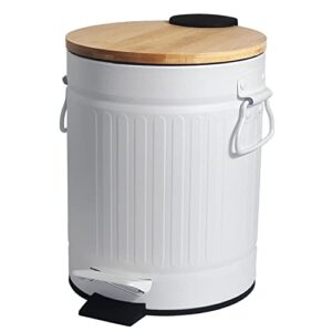 small trash can with lid soft close, 1.3 gal step wastebasket, garbage container bin with removable inner bucket for bathroom, bedroom, office, anti-fingerprint matt finish (1.3gal/5l, white)