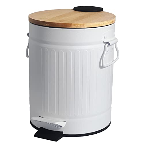 Small Trash Can with Lid Soft Close, 1.3 Gal Step Wastebasket, Garbage Container Bin with Removable Inner Bucket for Bathroom, Bedroom, Office, Anti-Fingerprint Matt Finish (1.3Gal/5L, White)