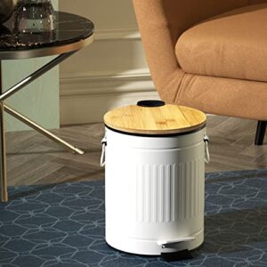 Small Trash Can with Lid Soft Close, 1.3 Gal Step Wastebasket, Garbage Container Bin with Removable Inner Bucket for Bathroom, Bedroom, Office, Anti-Fingerprint Matt Finish (1.3Gal/5L, White)