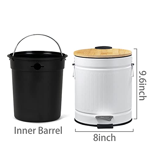 Small Trash Can with Lid Soft Close, 1.3 Gal Step Wastebasket, Garbage Container Bin with Removable Inner Bucket for Bathroom, Bedroom, Office, Anti-Fingerprint Matt Finish (1.3Gal/5L, White)