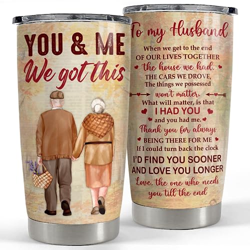 SANDJEST Valentines Day Gift for Him Tumbler 20oz Stainless Steel Double Wall Insulated Couple Travel Mug Gifts for Husband Wedding Birthday Christmas Anniversary Tumbler Gifts for Men