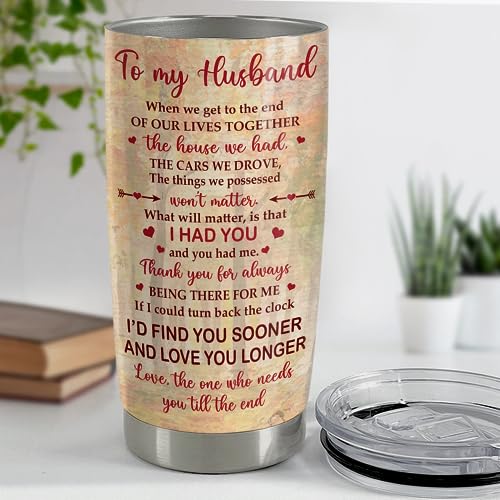 SANDJEST Valentines Day Gift for Him Tumbler 20oz Stainless Steel Double Wall Insulated Couple Travel Mug Gifts for Husband Wedding Birthday Christmas Anniversary Tumbler Gifts for Men