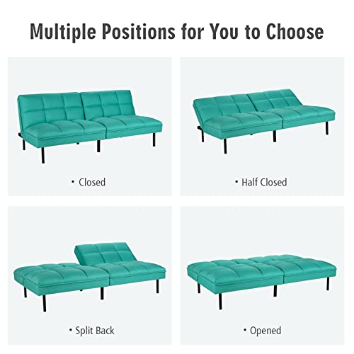 Giantex Sofa Bed, Convertible Sleeper Couch, Linen Fabric Futon, Recliner with 3 Level Adjustable Backrest, Metal Legs, 71”x35.5”x31”, Living Room Bedroom Reception Room (Turquoise)