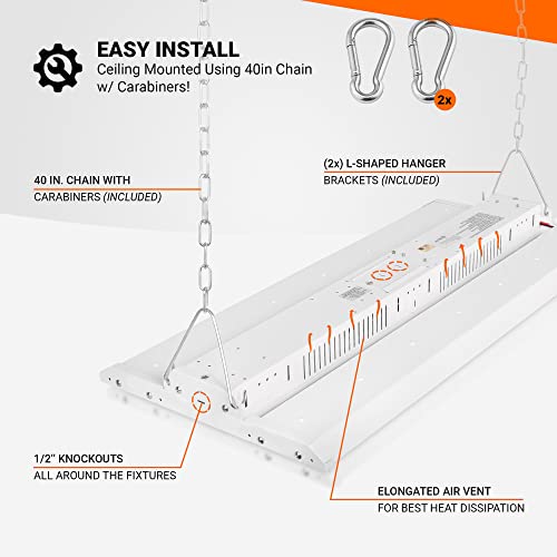 2ft 110W LED Linear High Bay Chain-Mount Fixture, 16,000LM (142LM/W), 10-15ft Install Height, 1-10V Dimmable LED Shop Light Fixture, 120-277V, 5000K Daylight White, UL Listed, DLC 5.1 Premium, 1-Pack