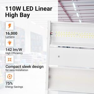 2ft 110W LED Linear High Bay Chain-Mount Fixture, 16,000LM (142LM/W), 10-15ft Install Height, 1-10V Dimmable LED Shop Light Fixture, 120-277V, 5000K Daylight White, UL Listed, DLC 5.1 Premium, 1-Pack