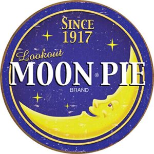 desperate enterprises moon pie round logo aluminum sign with embossed edge - nostalgic vintage metal wall décor - made in usa