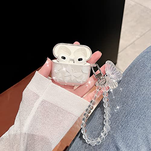 Srddty Compatible with AirPods 3rd Generation Case Cute Clear Glitter, Shockproof Soft TPU Protective Airpod 3 Case Cover for Girls Women with Keychain Designed for AirPods 3rd Gen 2021, Butterfly
