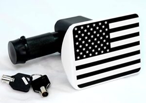 everhitch u.s. american flag black & white metal hitch cover with 5/8-inch pin diameter trailer hitch lock (fits 2" receiver, b&w with locking pin)