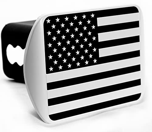 eVerHITCH U.S. American Flag Black & White Metal Hitch Cover with 5/8-Inch Pin Diameter Trailer Hitch Lock (Fits 2" Receiver, B&W with Locking Pin)