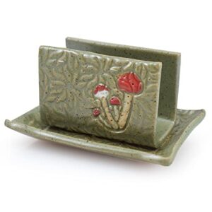 retro earthy green mushroom sponge holder, american handmade pottery