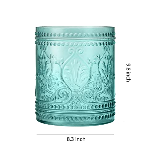 KMWARES Decorative Wastebasket/Trash Can/Garbage Can for Home Accent, Kitchen, Bathroom Accessories, Office Decoration - Real Glass Solid Teal Blue