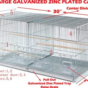 Galvanized Zinc Stackable Breeder Bird Flight Cage Side Breeding Nest Door with Removable Divider (Galvanized Zinc, 30"x11"x15"H Lot-4 Stand)