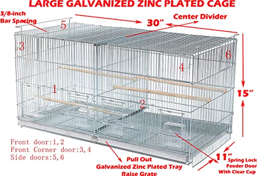 Galvanized Zinc Stackable Breeder Bird Flight Cage Side Breeding Nest Door with Removable Divider (Galvanized Zinc, 30"x11"x15"H Lot-4 Stand)