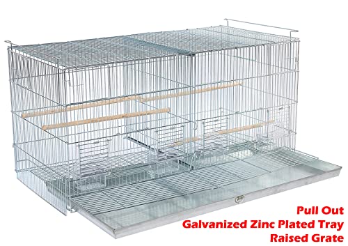 Galvanized Zinc Stackable Breeder Bird Flight Cage Side Breeding Nest Door with Removable Divider (Galvanized Zinc, 30"x11"x15"H Lot-4 Stand)