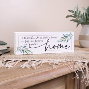 Hearts Build Home Classic White 10 x 3.5 Pine Wood Tabletop Block Sign